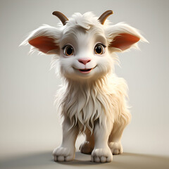 3D rendering of a cute white goat with a funny expression.