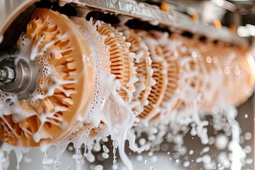 a car covered in foam stands at a car wash. drops and cinematic lighting. wash your car with your own hands