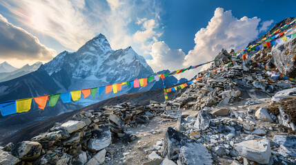 Colorful prayer flags on the Everest Base Camp trek 
