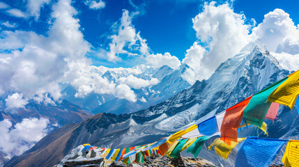 Colorful prayer flags on Thokla pass Everest Base Camp