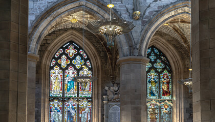 Picturesque interior view of The thistle chapel in St Giles' Cathedral or the High Kirk. The most...