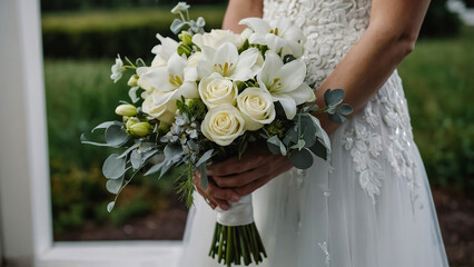 a bunch of white roses
