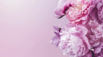 Beautiful Pink Peonies Bouquet on Pastel Pink Background with Copy Space, Nature Floral Concept for Design