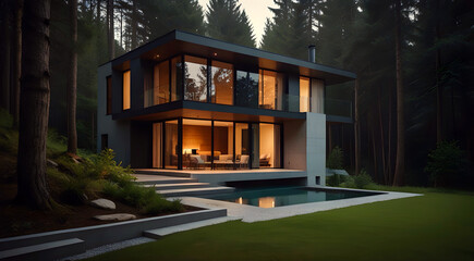 Fototapeta premium villa with modern design inside a forest