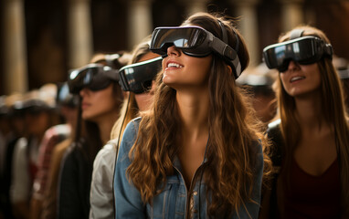 Students engaging in virtual reality exploration. Generative AI