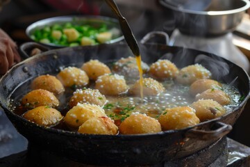 Traditional Dacfa & Pani Puri Preparation in a Rustic Kitchen by Skilled Hands