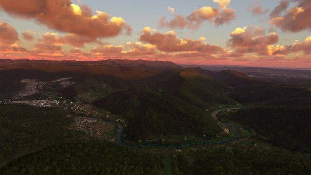 Sunset aerial view of Soča Valley in Alps. Slovenia
