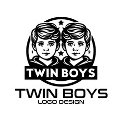 Twin Boys Vector Logo Design