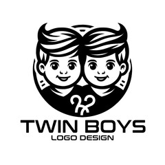 Twin Boys Vector Logo Design