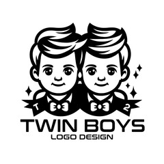 Twin Boys Vector Logo Design