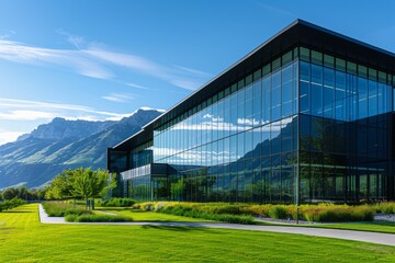 Obraz premium Modern buildings and lawns at the foot of the hill