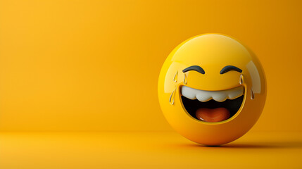 Laughing Tears Emoji An emoji with tears of joy streaming down its face and a big smile indicating uncontrollable laughter and sheer delight in response to something funny. - obrazy, fototapety, plakaty