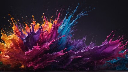 Explosive abstract paint burst on a black background. Dynamic interplay of colors and shapes.