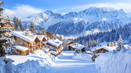 Courchevel ski resort in Alps mountains France. Winter - obrazy, fototapety, plakaty
