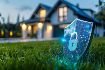 Holographic shield security: Protecting private homes - obrazy, fototapety, plakaty