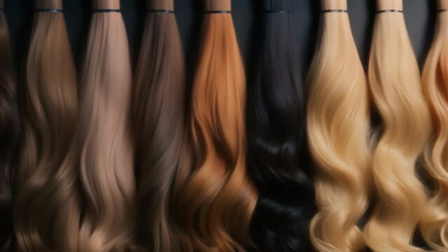Beauty salon hair extensions different color samples	
