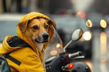 Nervous Cat Riding Motorcycle in Cool Hoodie - obrazy, fototapety, plakaty