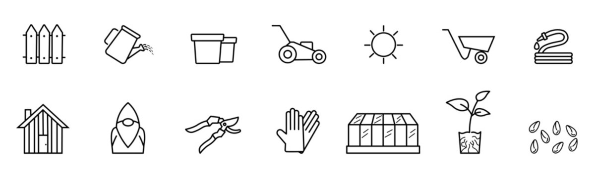 Line icons about gardening on transparent background.
