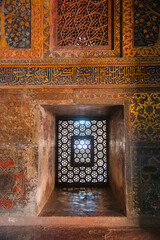 Colourful paintings on the inner wall of the Akbar's Tomb, Sikandra, Agra, Uttar Pradesh, India