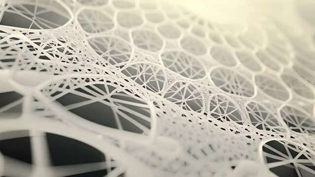 A close up of a web of white lines and circles. The image is abstract and has a sense of complexity and depth. The lines and circles seem to be interconnected, creating a sense of movement and energy