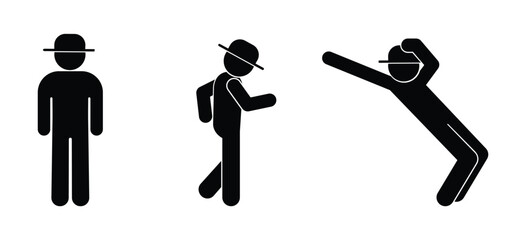dancer in hat, isolated silhouettes of people, stick figure human icon