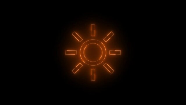 Neon glowing brown color brightness icon on black background animation