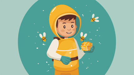 A boy in protective suit holding a framework