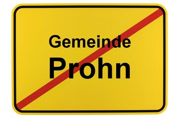 Illustration eines Ortsschildes der Gemeinde Prohn in Mecklenburg-Vorpommern - obrazy, fototapety, plakaty
