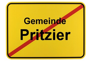 Illustration eines Ortsschildes der Gemeinde Pritzier in Mecklenburg-Vorpommern - obrazy, fototapety, plakaty