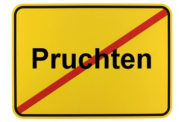 Illustration eines Ortsschildes der Gemeinde Pruchten in Mecklenburg-Vorpommern - obrazy, fototapety, plakaty
