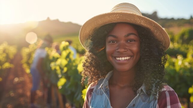 Woman Smiling at the Vineyard