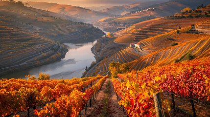 Douro river valley with vineyards in Portugal. 