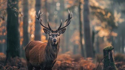Ethical red deer in the forest - obrazy, fototapety, plakaty