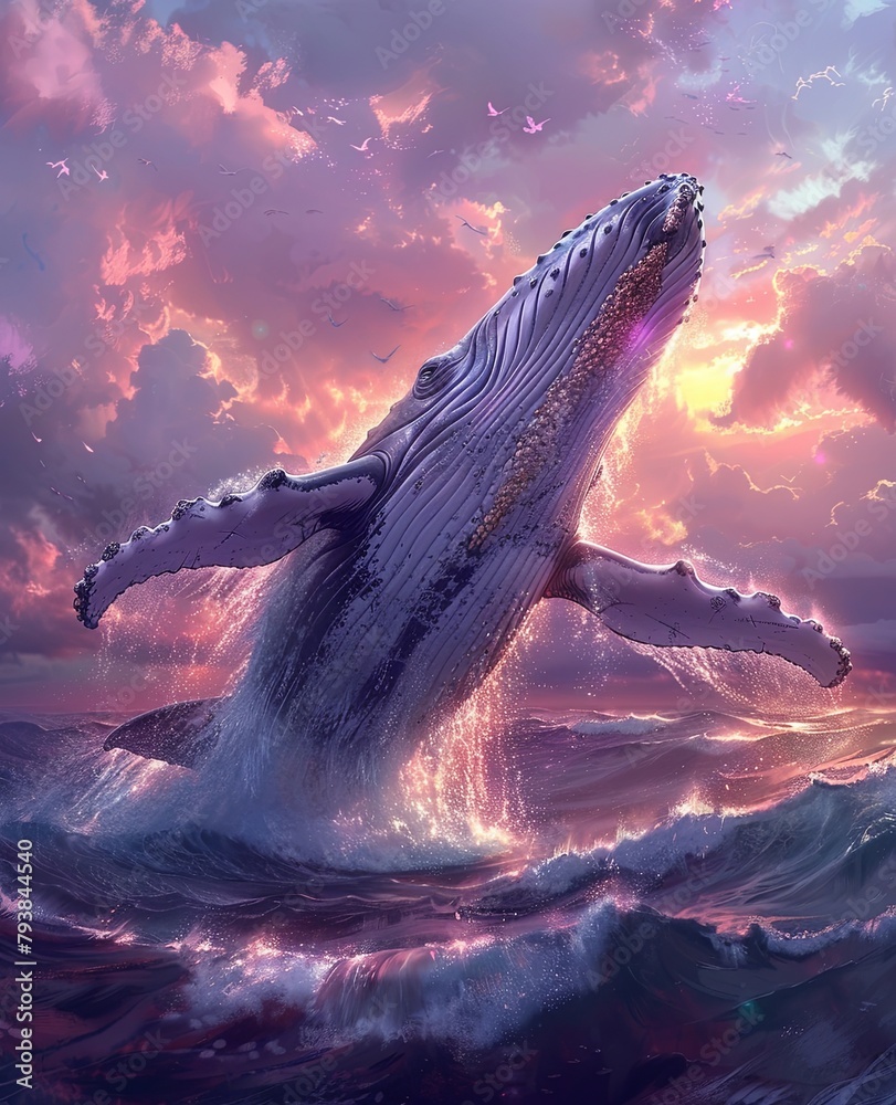 Wall mural 3 d illustration of a giant whale in the ocean