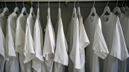 White women shirts hanging on rack in a warderobe