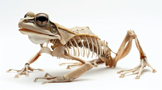 Frog skeleton on white background