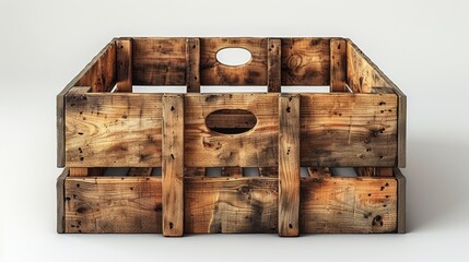 Rectangular wooden box with handles. Plywood crate for grocery stores, farm harvest, vegetables and fruits. Colored flat modern illustration isolated on white. - obrazy, fototapety, plakaty