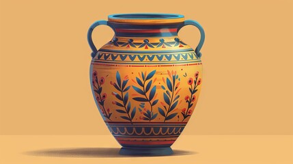 The Greek amphora, an antique clay wine vase from ancient Greece. Old historical vessel and crockery from antiquity. Flat modern illustration isolated on white. - obrazy, fototapety, plakaty