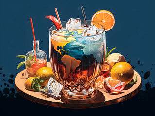 A refreshing drink with a slice of lemon and a glass with a world map is a reminder of the celebration of World Cocktail Day, May 13.