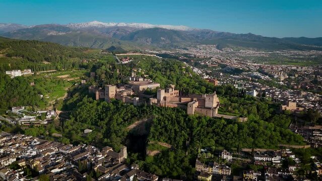 Panoramic view of the ancient Islamic fortress Alhambra. Granada, Andalucia, Spain