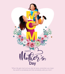 Happy mother's day greeting. Loving Mother rising his son up. Family holiday and togetherness. vector illustration design..