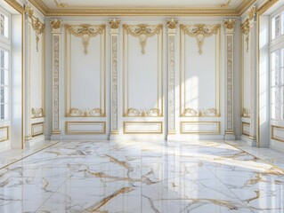 Obraz premium Luxurious white marble floor of a palace with beautiful gold