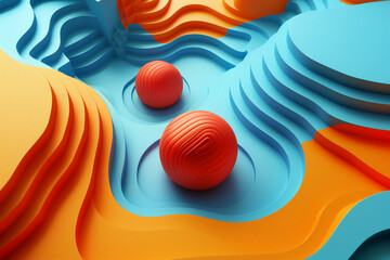 Abstract colorful three-dimensional figures, 3D illustration, top view