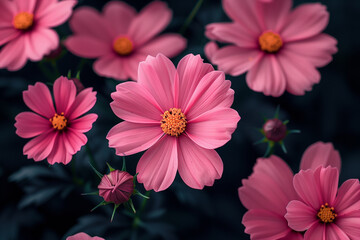 Pink flowers in black background