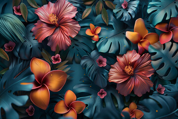 Obraz na płótnie Canvas Colorful botanical background 3D illustration