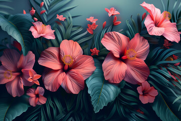 Colorful botanical background 3D illustration