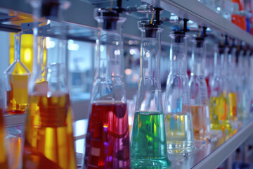 Colorful Flasks Filled With Liquid in a Modern Laboratory