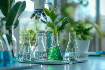 laboratory flasks Filled With Plants