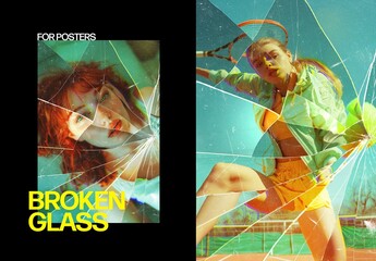Smashed Glass Pieces Poster Photo Effect Mockup With Generative AI - obrazy, fototapety, plakaty
