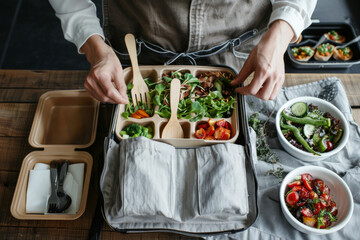 Person Holding Tray With Salad